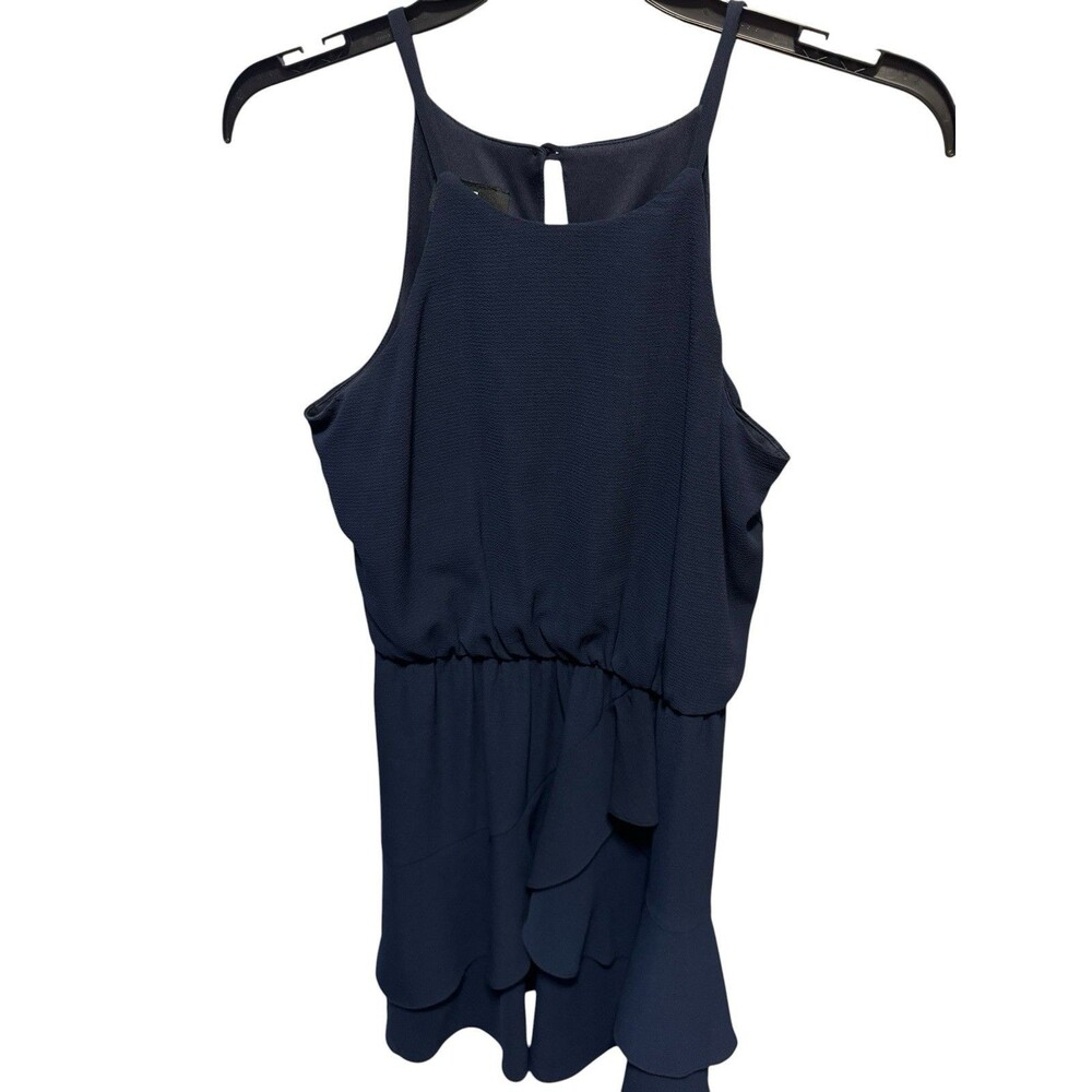 IZ Byer Juniors Chic Navy Blue Halter Mini Dress  Key Hole Back Size Small EUC